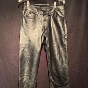 Black Leather Calfskin Pants Size 31/32 with Polyester Lining